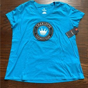 Charlotte FC Women's Official Logo V-Neck Blue Fanatics T-Shirt Size XL NWT MLS